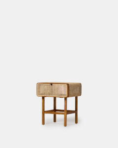 Teak and cane bedside table