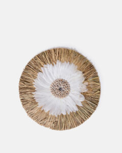 Algian wall decoration made of seagrass, feathers and seashells