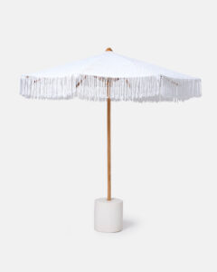 White synthetic macramé parasol