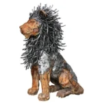 Wooden seated lion statue with aluminum hair - Image 2