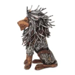 Wooden seated lion statue with aluminum hair - Image 4