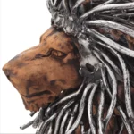 Wooden seated lion statue with aluminum hair - Image 6